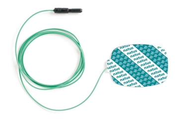 Einmal verwendbare, selbsthaftende Plattenelektrode für Masseanschluss mit Kabel (1m oder 2m), 24 Beutel/Pkg